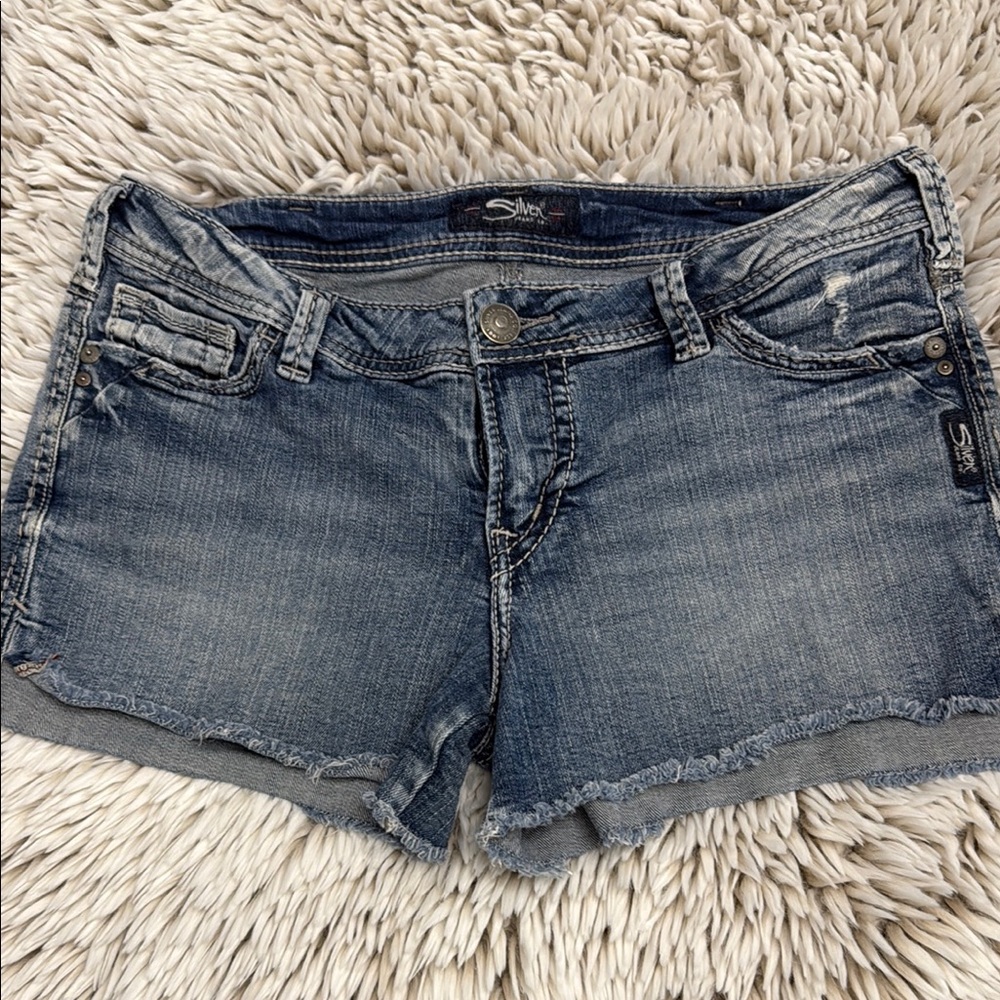 Silver Jeans Blue Jean Shorts with Frayed Hem